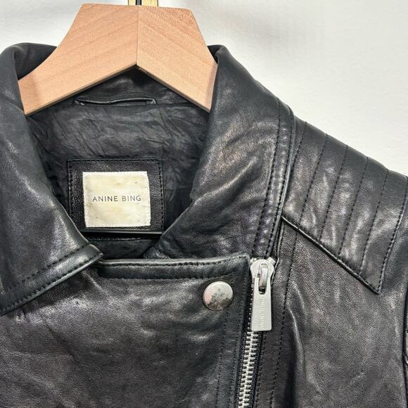 Anine Bing Grainy Leather Belted Biker Moto Jacket Small S - Picture 3 of 8